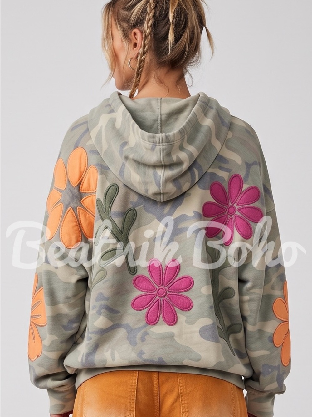 RESTOCK ETA 11/5 Camo Floral Patchwork Hoodie / TikTok Viral Appliqué Pullover - Picture 3 of 9